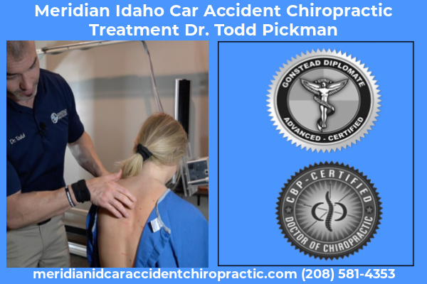 Image showing Car Crash Chiropractor Dr. Todd Picman Meridian Idaho with two certificates for Gonstead and CBP techniques