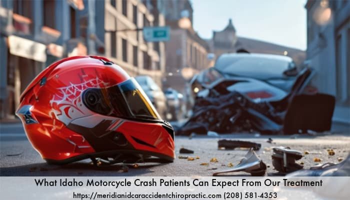 Motorcycle crash image with text What Idaho Motorcycle Crash Patients Can Expect From Our Treatment